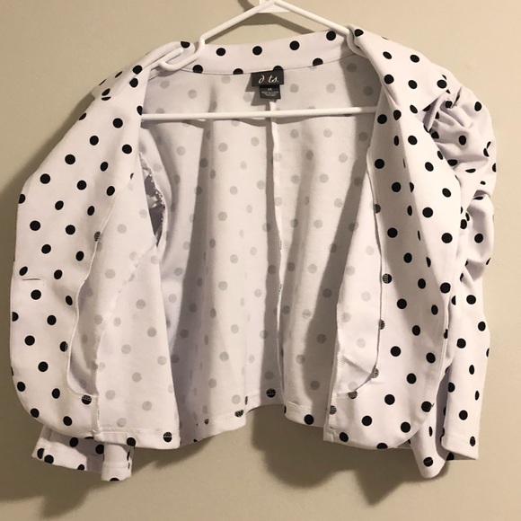 Dots cropped 3/4 puff sleeve polka dot blazer - Picture 4 of 7